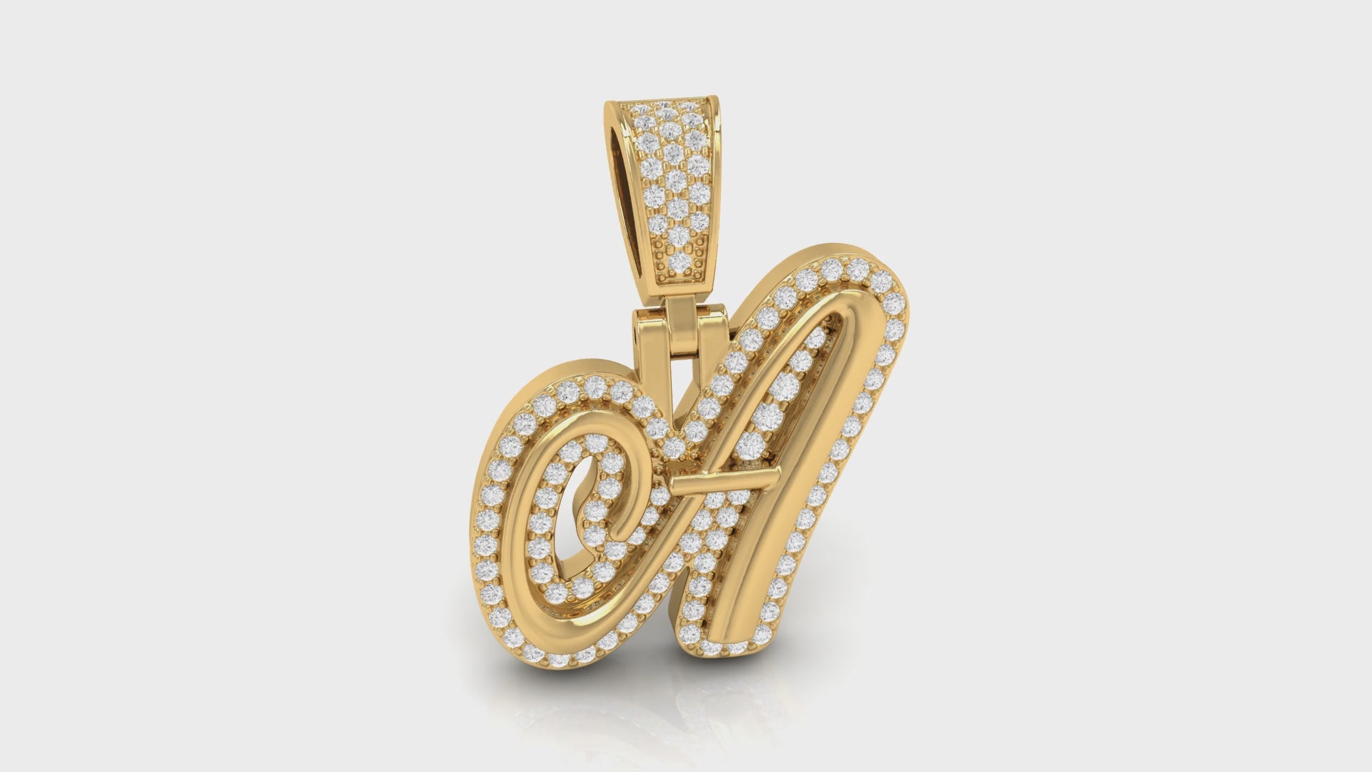 Yellow Gold Round Diamond 'A' Letter Initial Pendant