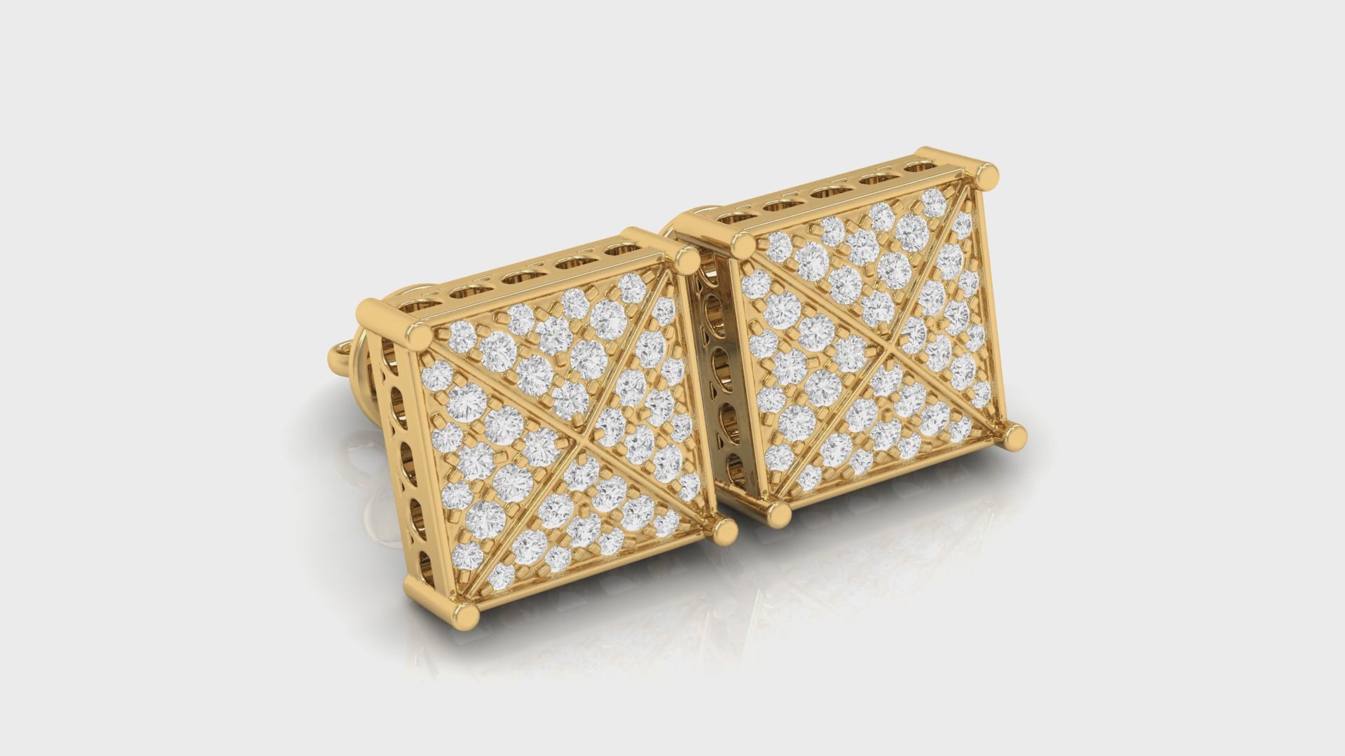 0.61Ct Round Diamond Yellow Gold Square Stud Earring