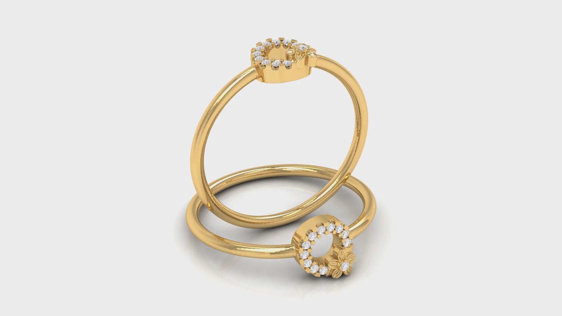 Yellow Gold Round Diamond Flower Ring For Women's