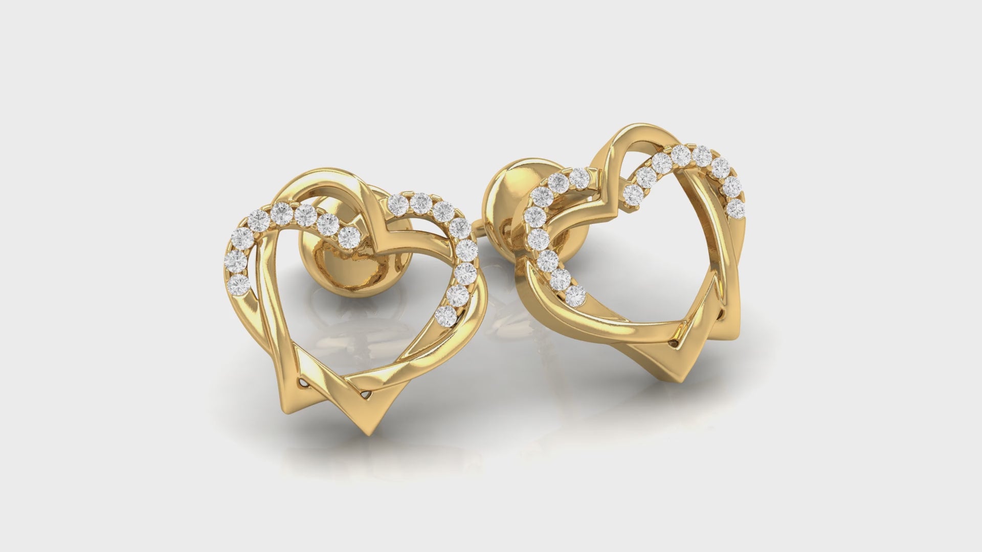 Yellow Gold Double Heart Diamond Stud Earring