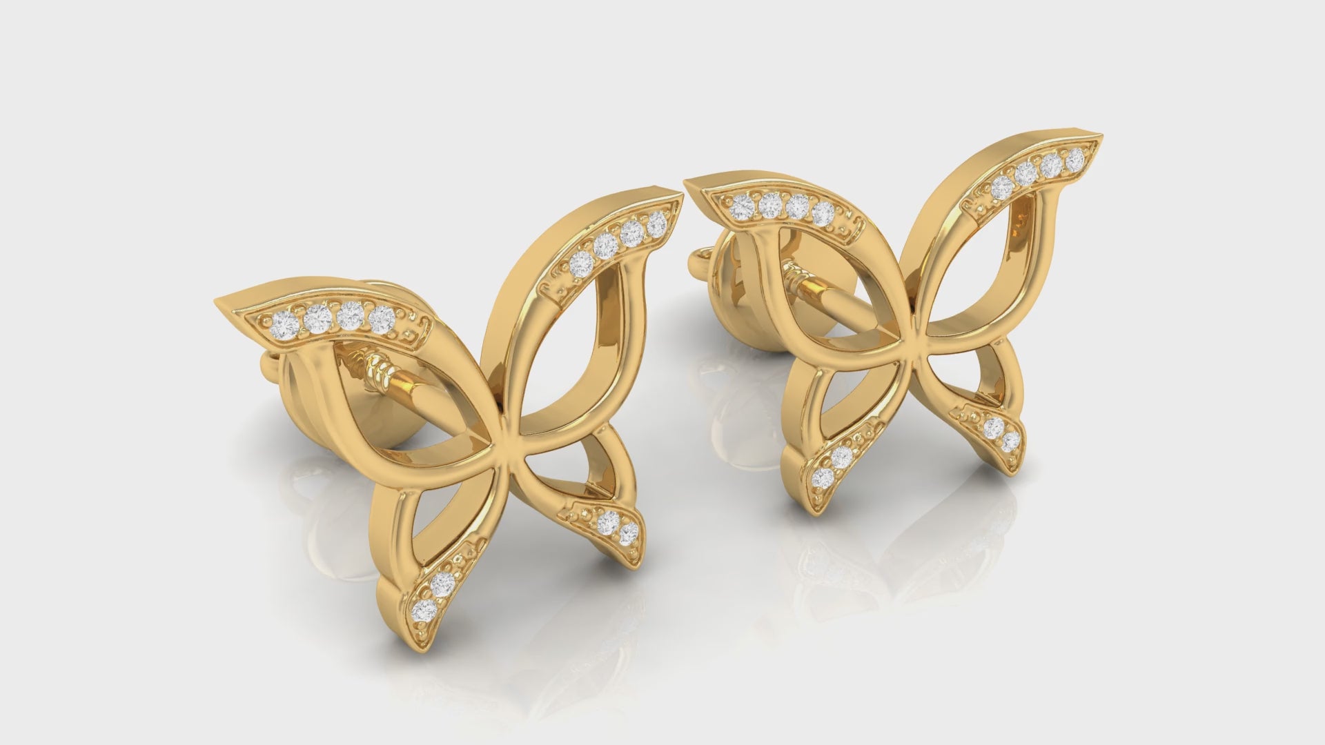 0.04Ct Round Diamond Yellow Gold Butterfly Earrings