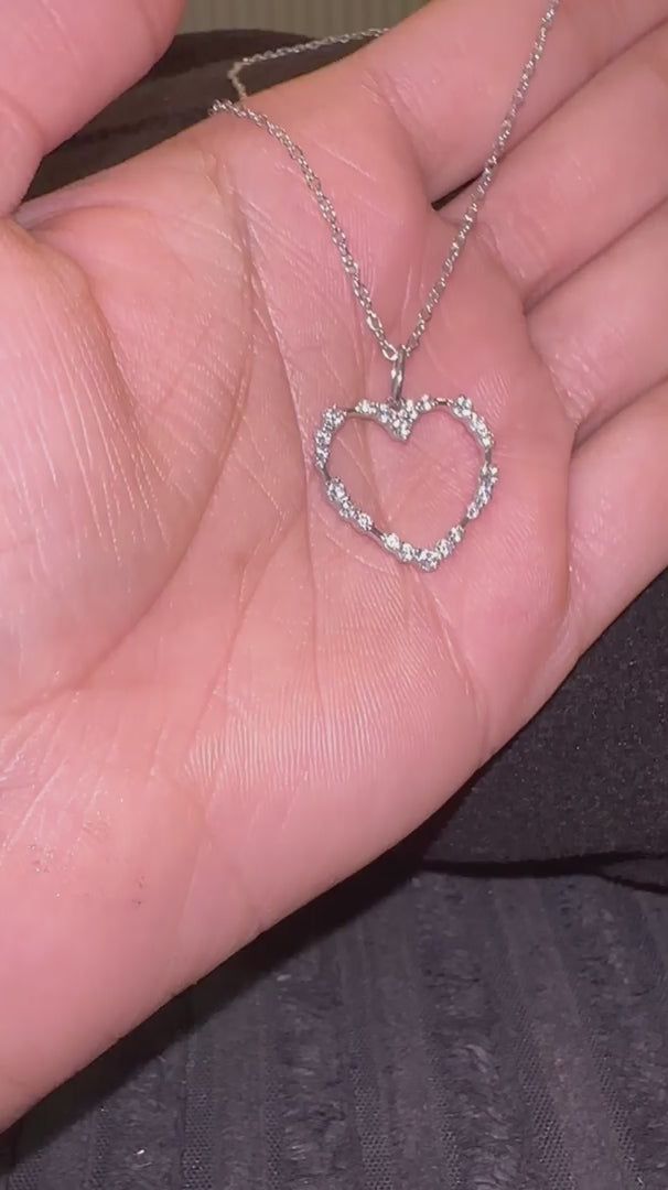 White Gold Round Diamond Heart Pendant Necklace