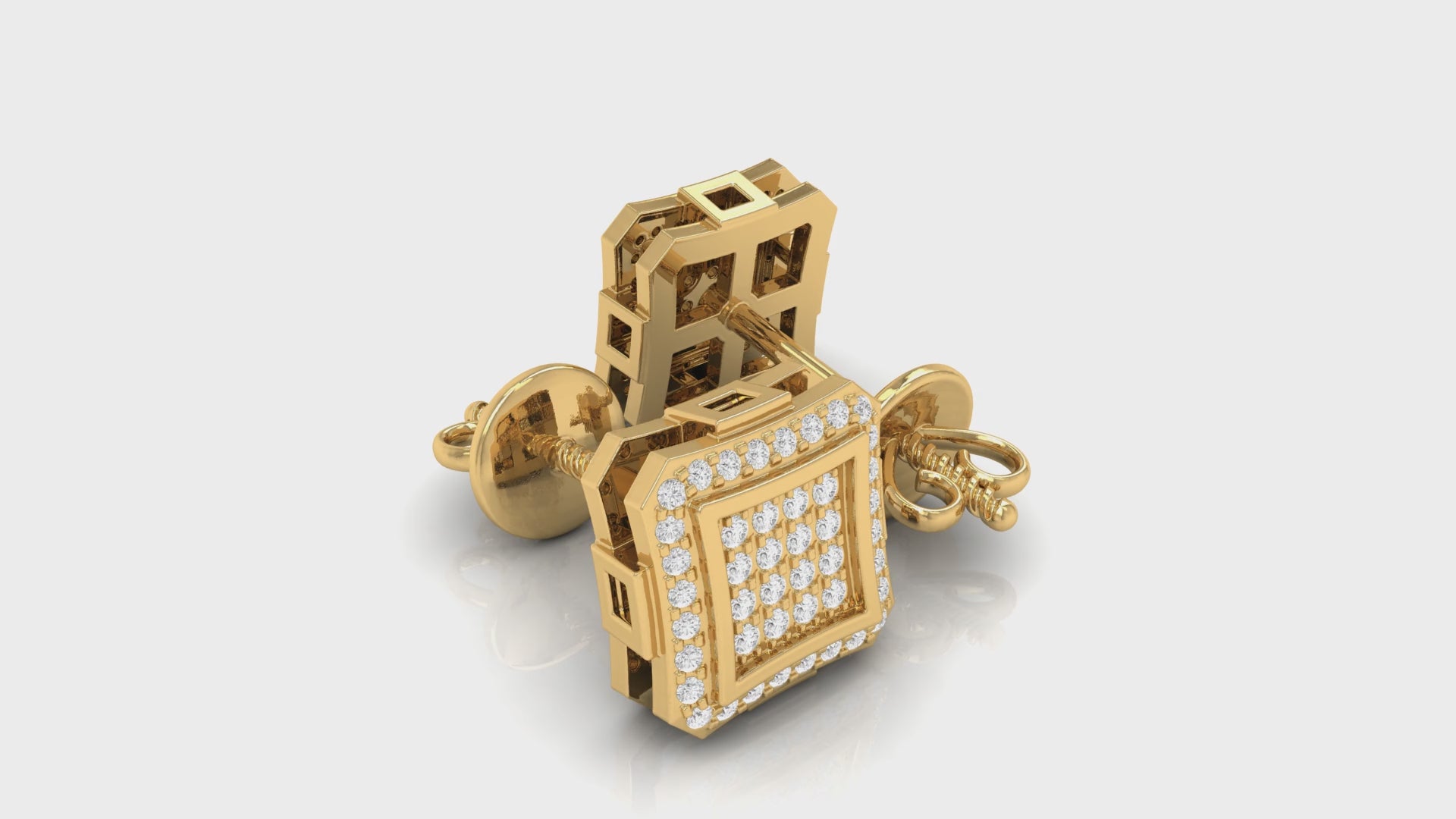 0.19Ct Round Diamond Yellow Gold Square Stud Earrings