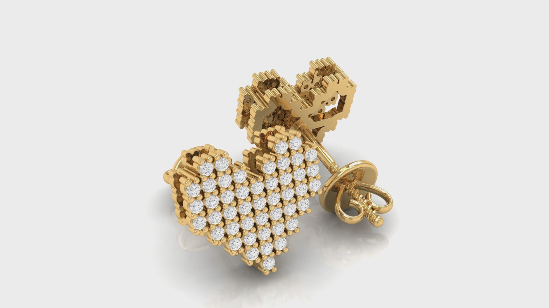 0.24Ct Diamond Cluster Yellow Gold Heart Stud Earrings