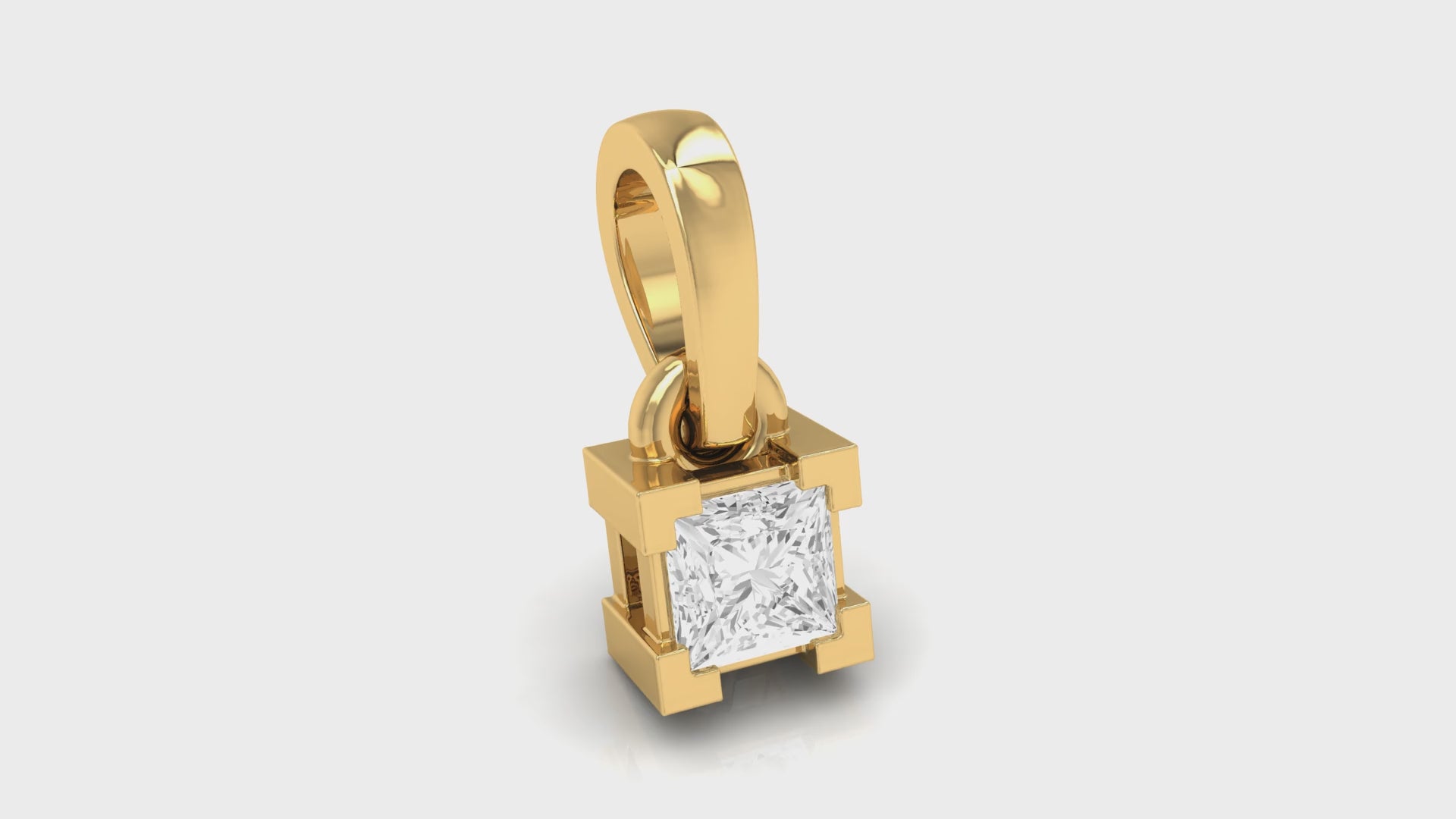 Yellow Gold Princess Cut Diamond Pendant For Women's